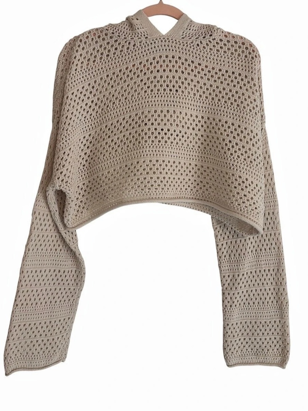 Sincerely Jules Crochet Knit Crop Hoodie Beige Large